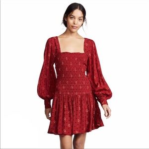 Free People Red Floral Smocked Drop Waist Dress